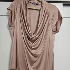 Bill Blass Silk Jersey Cowl Neck Top Pink Blush